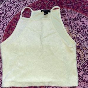 High neck neon green terry cloth cropped tank